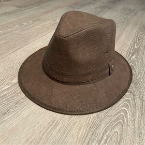 Dorfman Pacific Outback Hat Leather Band Western Water Resistant Brown M NEW